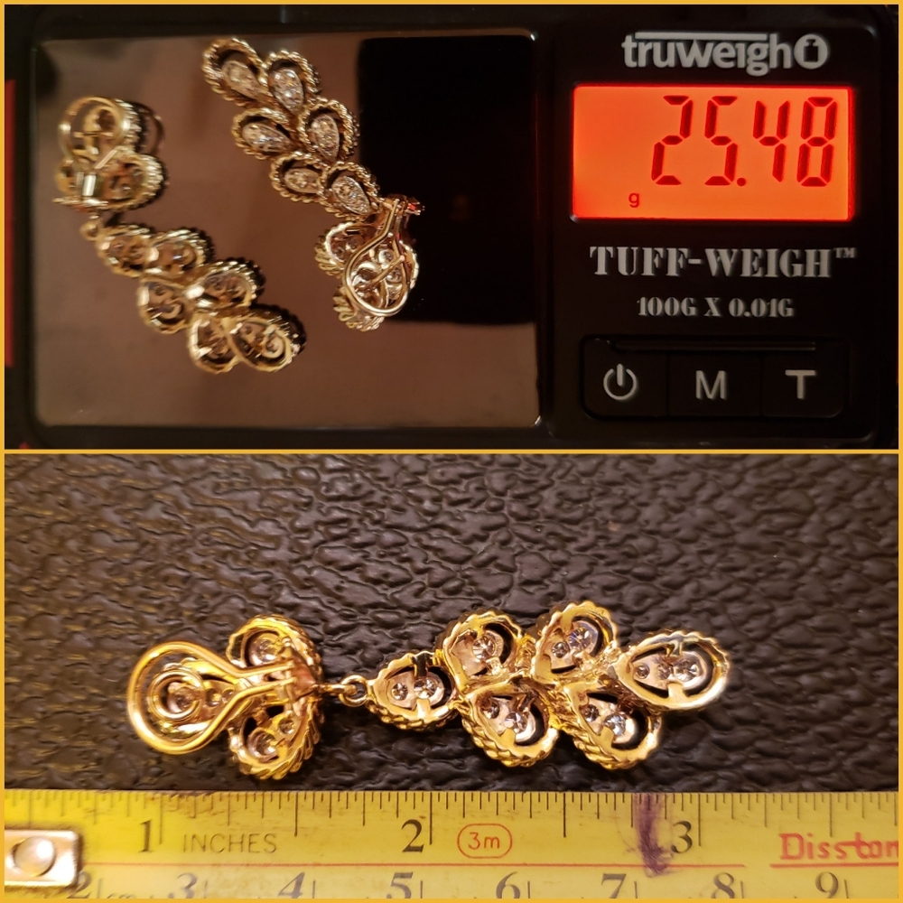 18K Solid Gold Diamond Earrings - Picture 4 of 9